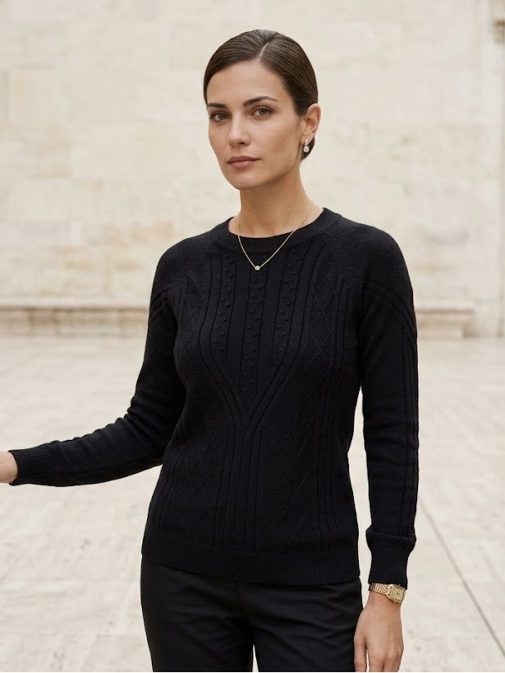 Just Cavalli made in Italy Black Chevron Knit Crewneck Sweater Size M